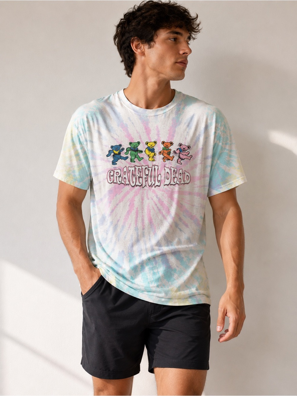 Grateful Dead Oversized Dancing Bears Tie Dye Tee Pastel Men’s S Festival Y2K